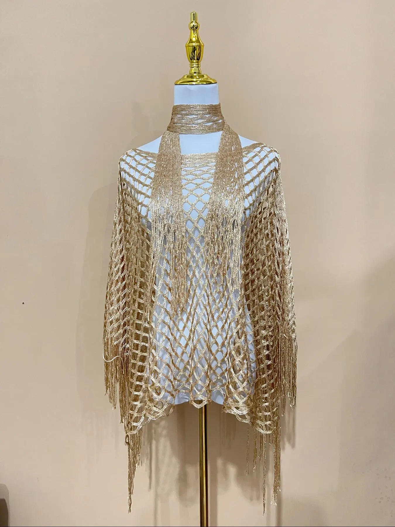 Women's Solid Color Fringe Trim Shawl & Chain Decor Poncho Set, Trendy Solid Shawl Cover Ups, Casual Fashionable Scarf & Cape Set for Daily Wear, Fashion Accessories for Women