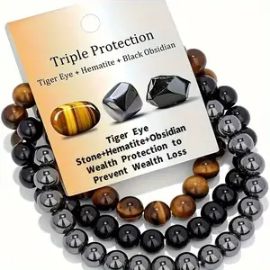 3PCS Healing Crystal Bracelets for Women Men 6mm Natural Stone Beaded Stretch Bracelet Handmade Gemstone Reiki Spiritual Jewelry Gifts