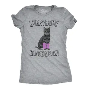 Womens Everybody Dance Meow Funny Cat Mom T Shirt Cute Kitten Tees Funny Womens T Shirts Cute Vintage Fashion Casual Ladies T-Shirt Gift Music Tops for Women Funny Cat Top Women's Novelty Tees Light Grey