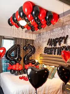 Red & Black Balloon Wreath Birthday Decorations Set | 40" Black Number Balloons | Milestone Party Decor