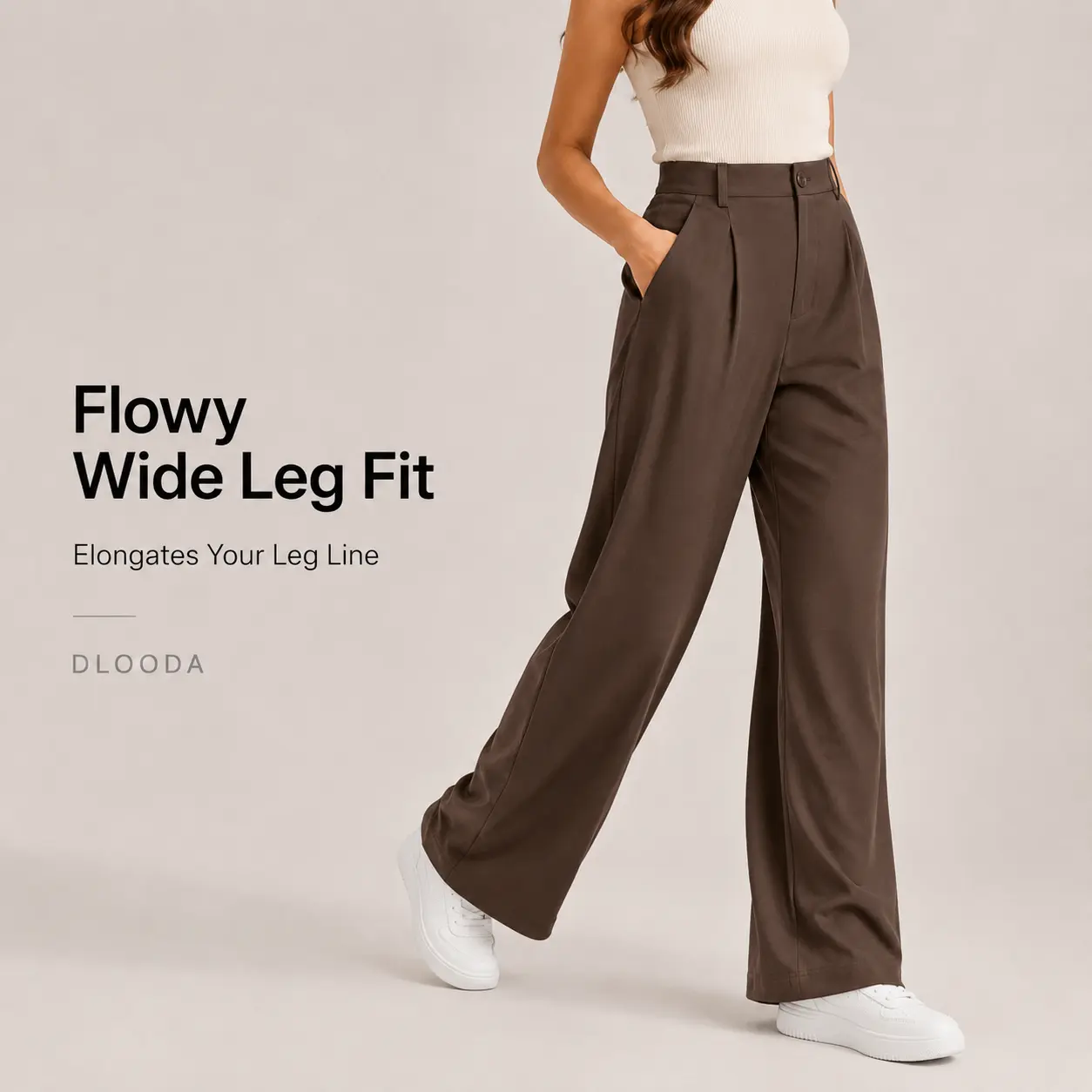 DLOODA Women’s High Waist Stretch Relaxed Tailored Wide Leg Pants with Pockets - Pants for Women, Work, Business Casual, Casual Fashion Trousers for Work & Weekend Wear, Work Pants,back to school shopping