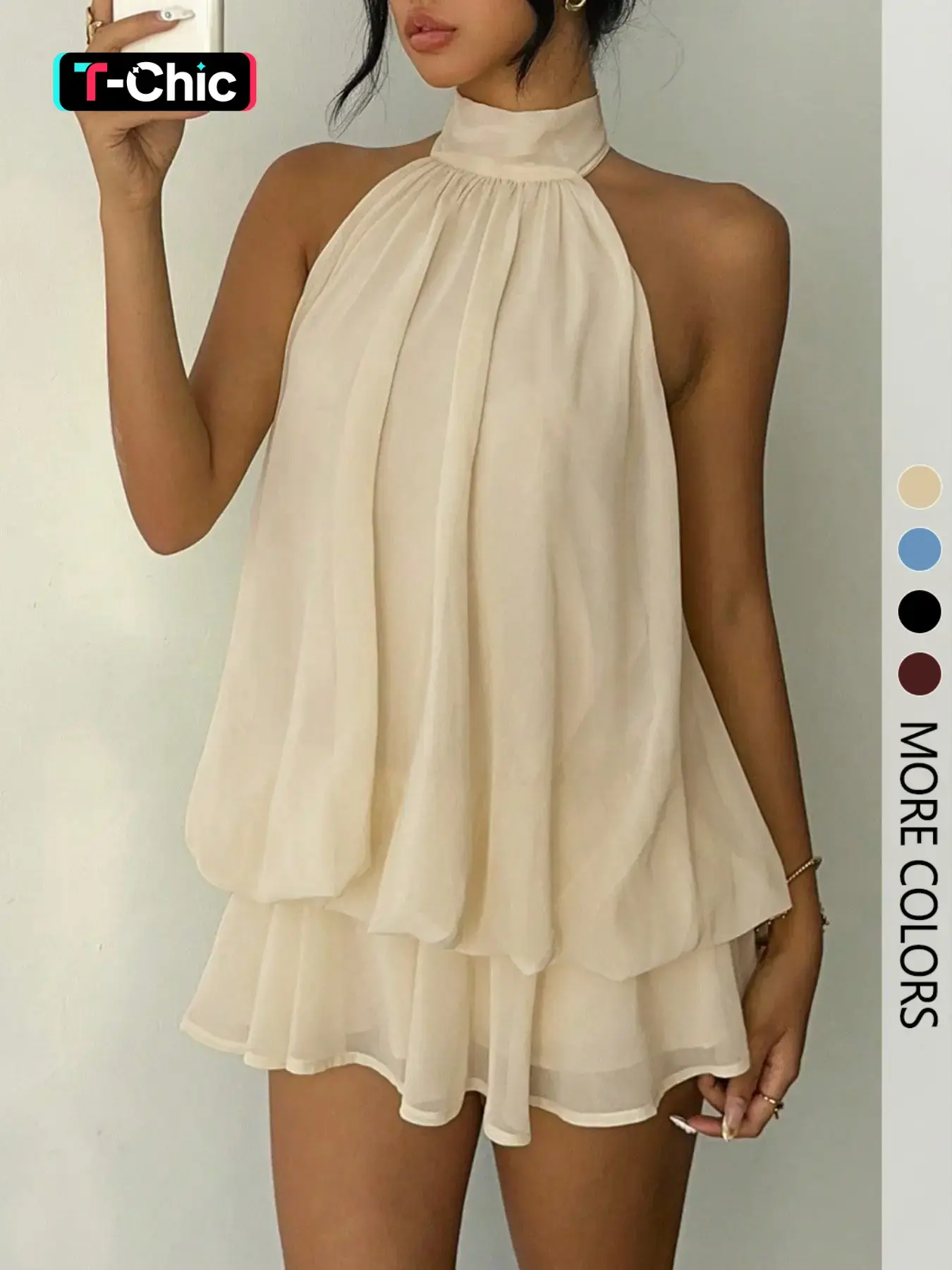 Women's Simple Minimalist Solid Backless Sleeveless Halter Jumpsuit with Elegant Chic Ruffle Design, Fit Perfect for Casual Wear Outfit