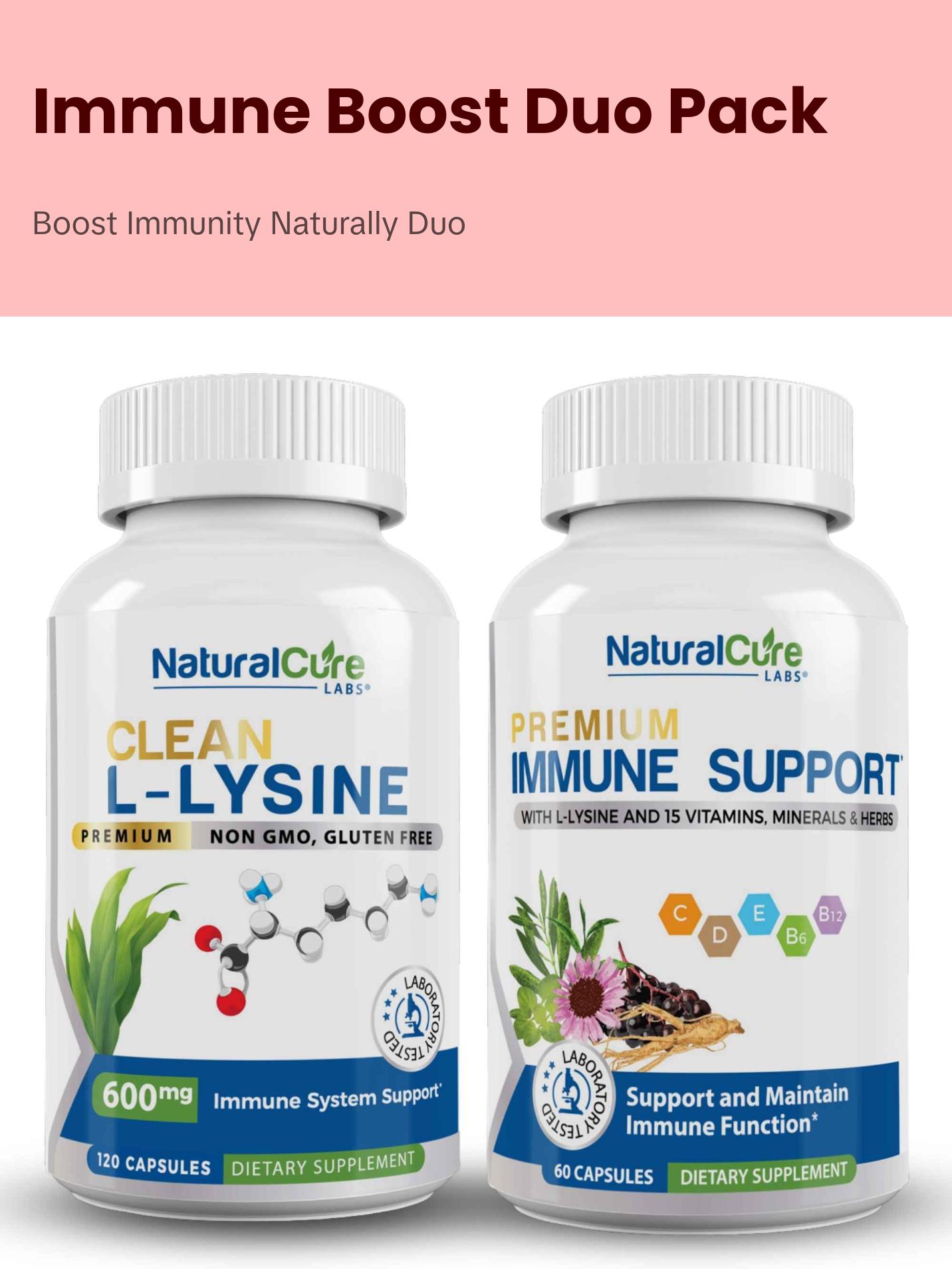 2 Bottle Combo : Clean L-Lysine & Premium Immune Support - Trusted Support for Energy, Immunity, and Recovery