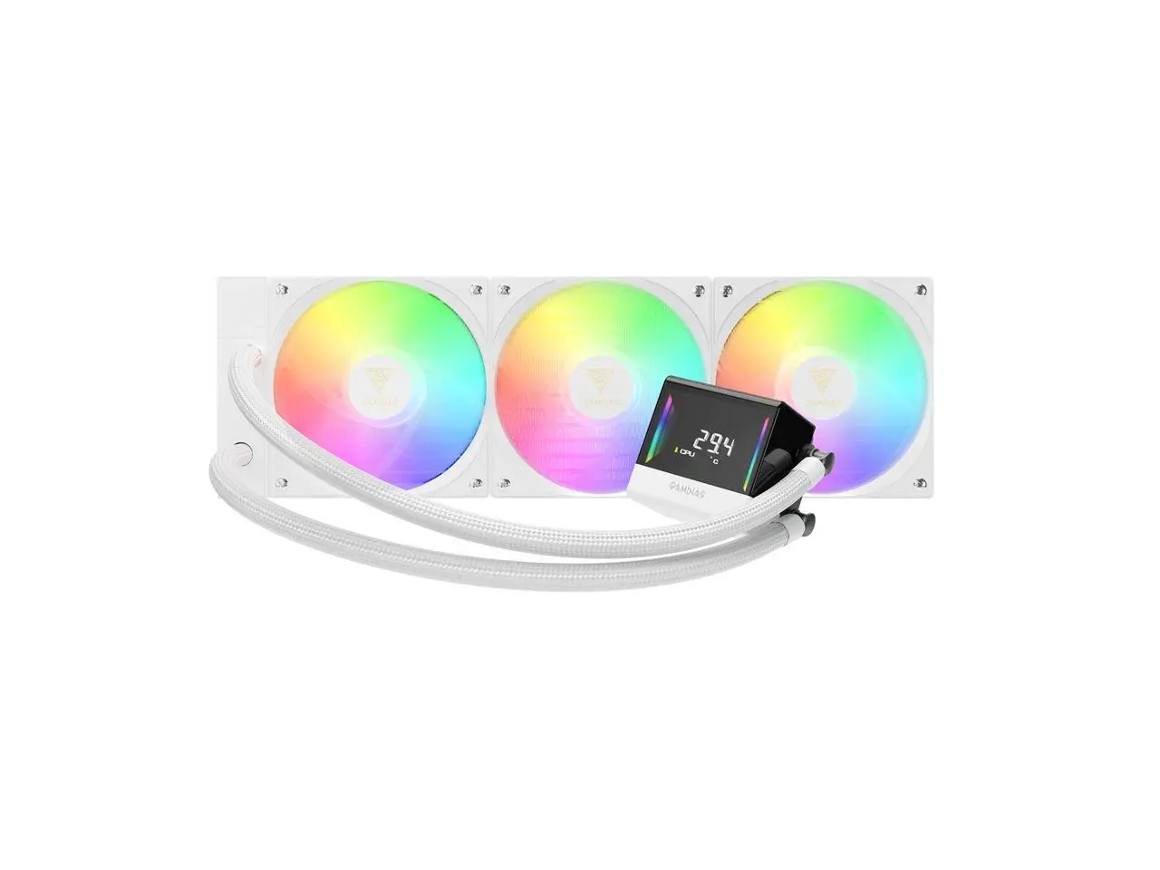 GAMDIAS CHIONE E4 360mm V2 AIO CPU Cooler & ARGB Liquid Cooler with Digital Display, 2600 RPM Pump, Clean Cable Design, 3X 120mm PWM Fan with MOBO Sync, Intel LGA 1700/1200, AMD AM5/AM4 - White