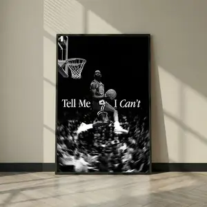 [UNFRAMED] Michael Jordan Dunk Silhouette, Black and White Motivational Championship Artwork, Basketball Wall Art Poster, Gift for Gym Lover