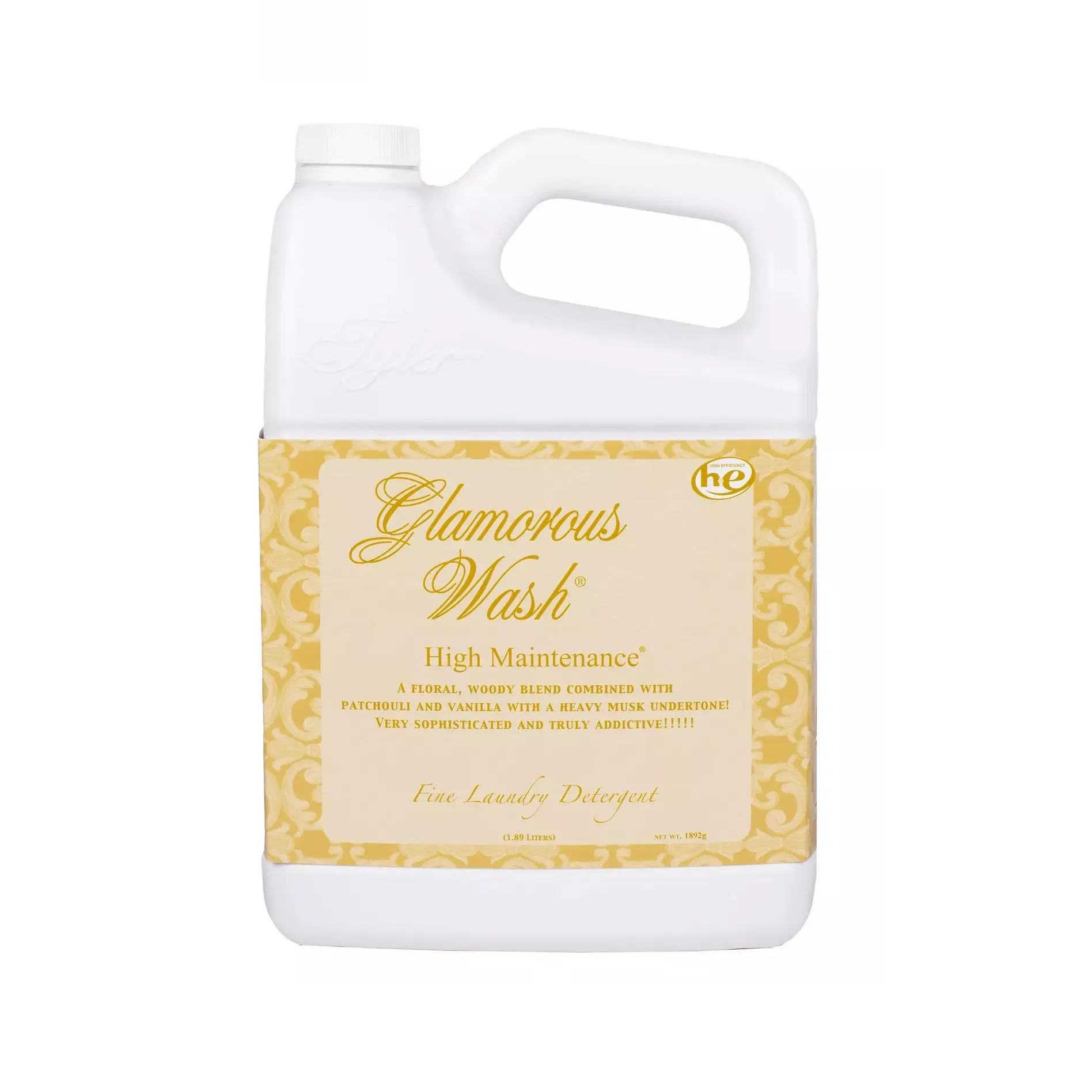 Tyler Candle Company Glamorous Wash High Maintenance Scented Vanilla Detergent - All Natural, Biodegradable, Concentrated, No Phosphates, Dye Free, Machine Washable Household Cleaner - 1.89L/64oz, Vanilla Blend, Floral, Laundry Detergent, Leaves Fabrics S