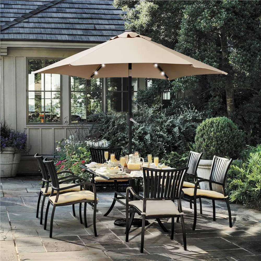 【LED Lights】Costoffs 7.5ft Patio Umbrella with 18 LED Solar Lights, Easy Tilt & Crank - Solar Powered Outdoor Parasol for Garden, Deck & Pool