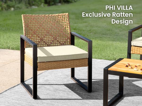 Phi Villa 4-Piece Patio Conversation Set - Wicker Chairs, Acacia Wood Coffee Table, Solid Wood Tabletop, Durable & Stylish Outdoor Design Furniture, Deals for You Phi Villa 4-Piece Patio Conversation Set - Wicker Chairs, Acacia Wood Coffee Table, Solid Wood Tabletop, Durable & Stylish Outdoor Design Furniture, Deals for You