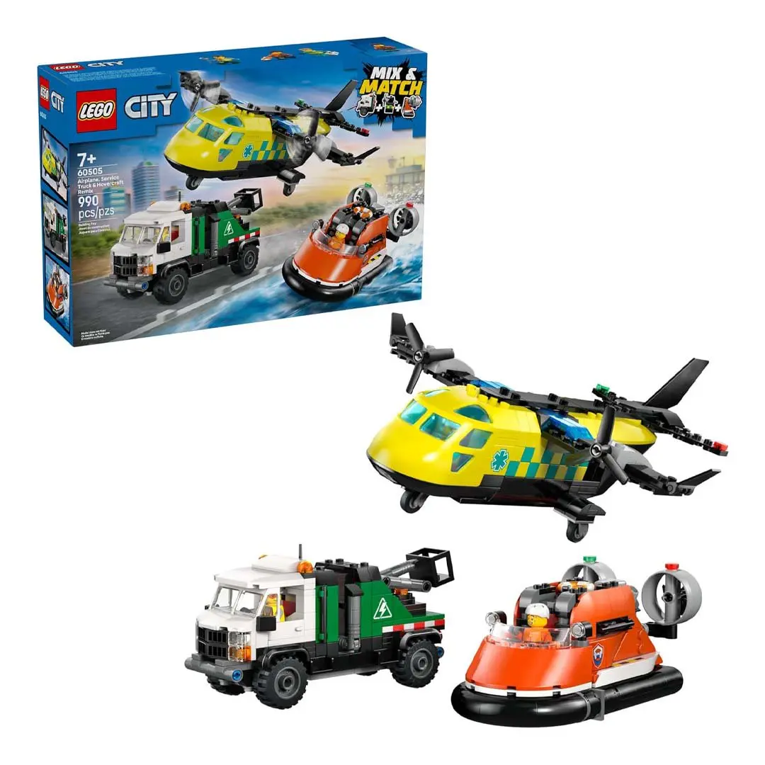 LEGO City Collectible Building Blocks - 60505 Assembly Blocks Set, Brick Kit with Airplane, Service Truck and Hovercraft Remix