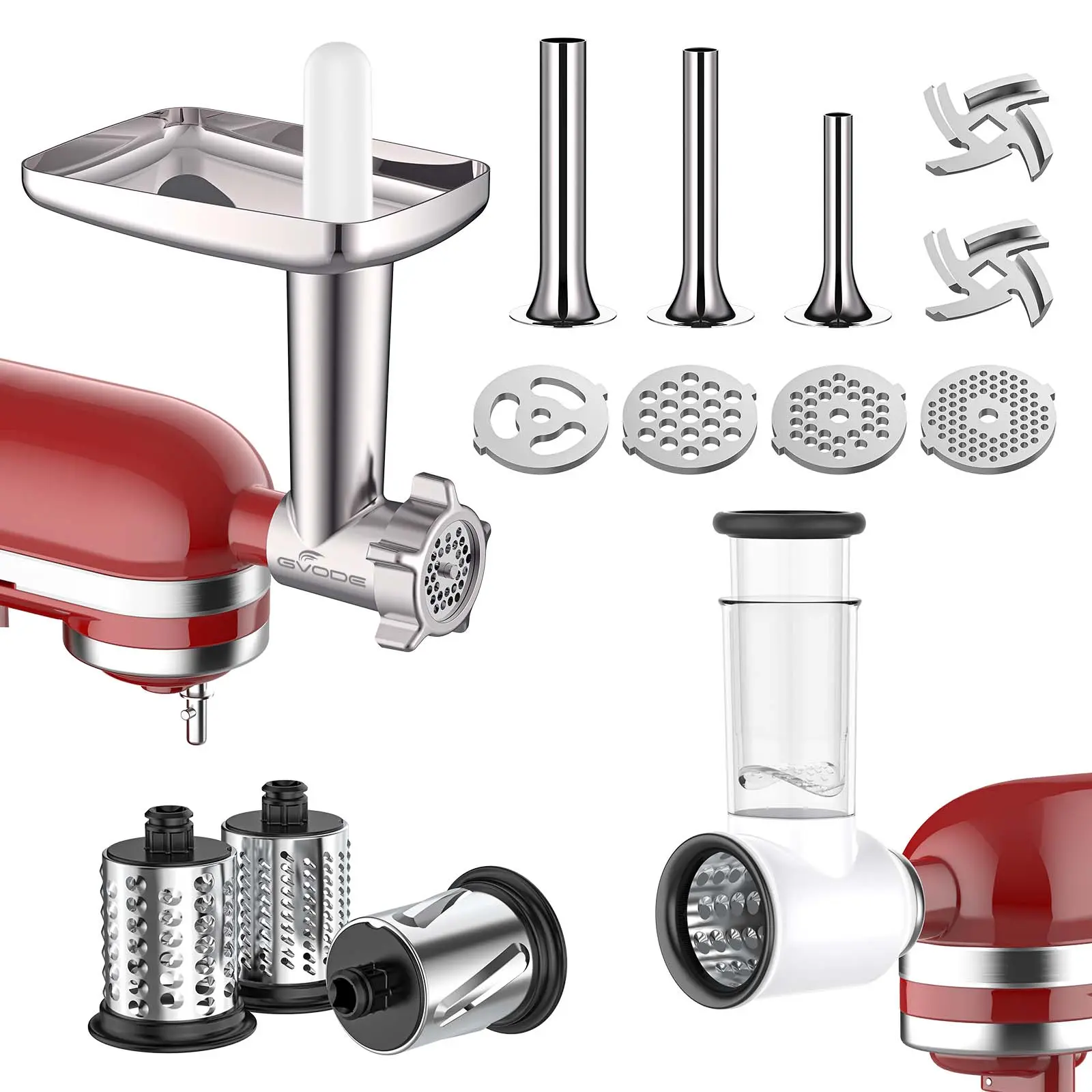 Meat Grinder & Slicer Shredder Attachments for KitchenAid Stand Mixer with Sausage Stuffer Tubesand and Slicer Shredder Set, 2 Pcs Attachment Set,Mother's Day Gift