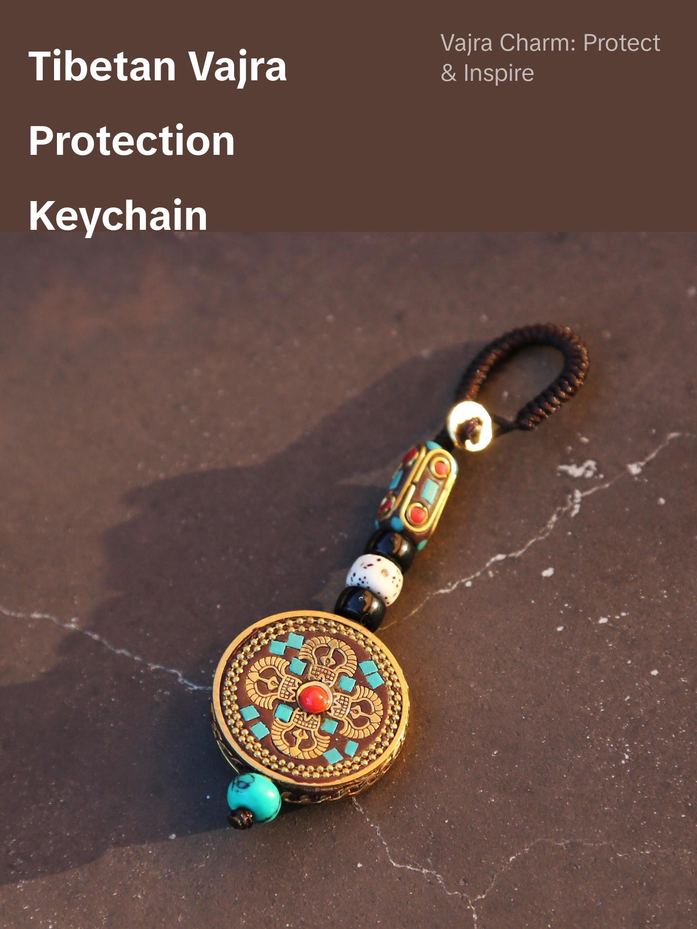 Tibetan Buddhist Vajra Protection Keychain Zipper Charm, Buddhism Rearview Mirror Charm, Chinese FengShui Car Charm Lanyard Keychain (R)