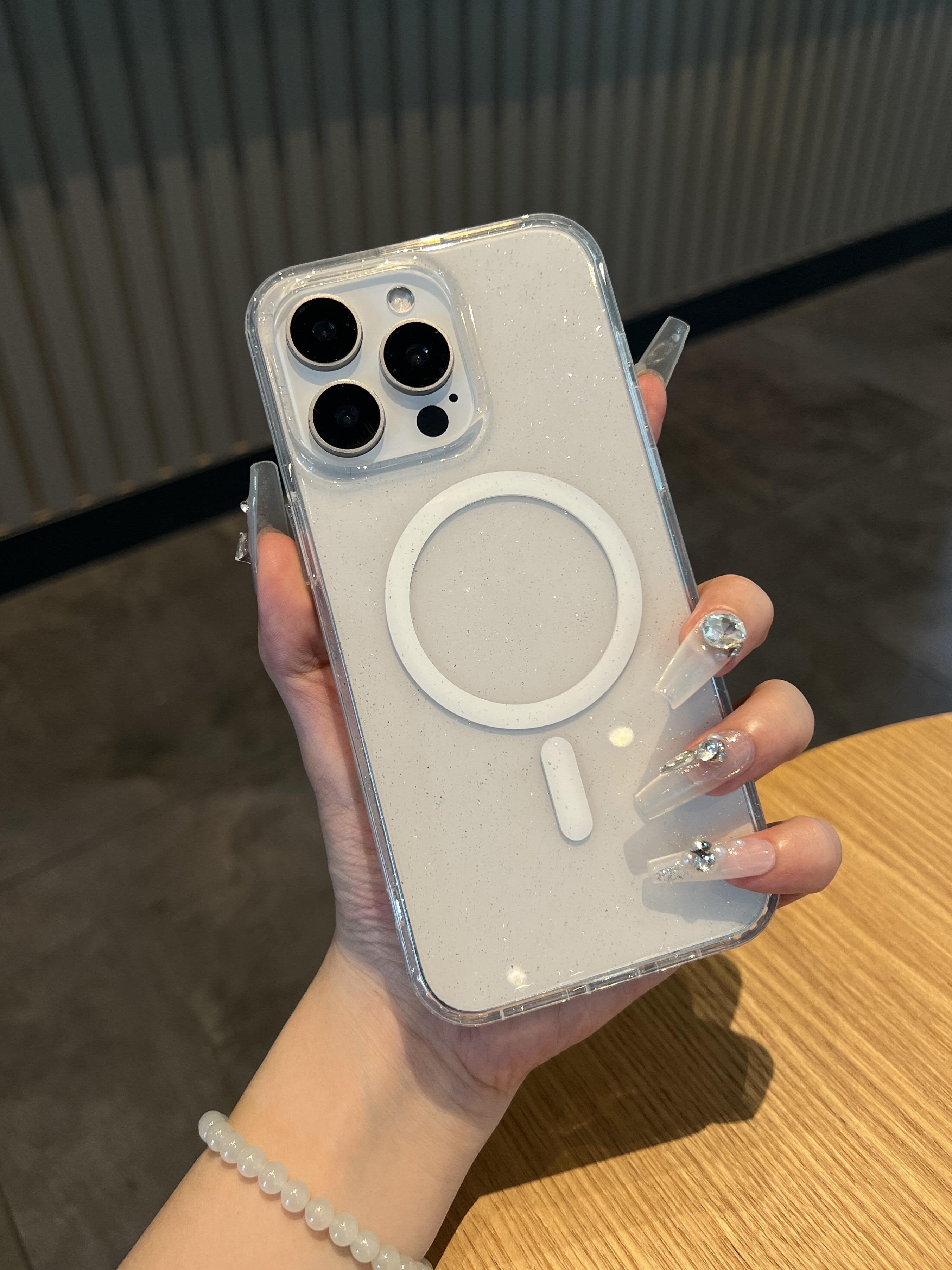 Sparkly Clear Glitter Shiny Bling, Aesthetic Soft TPU Protective Phone Case Magnetic Wireless Cases for iPhone 16 Pro Max 12 13 14 15 Pro