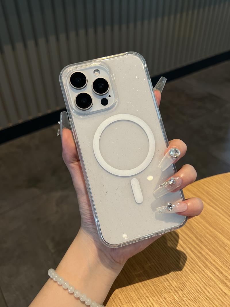 Sparkly Clear Glitter Shiny Bling, Aesthetic Soft TPU Protective Phone Case Magnetic Wireless Cases for iPhone 16 Pro Max 12 13 14 15 Pro