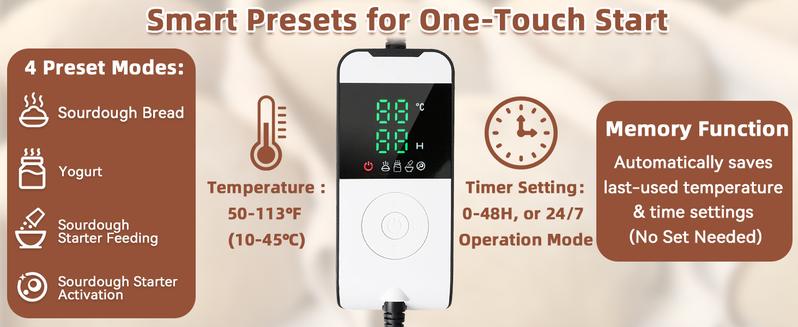 【Valentine's Day Gift】Upgraded Folding Bread Proofing Box with (50-113°F) Temp Control & 48H Timer, Proofing Box with Stainless Steel Shelf, 3-side Heating Fermentation for Sourdough, Bread Baking, Pizza, Yogurt, Kombucha, Space-Saving & 5-Layer Fabric