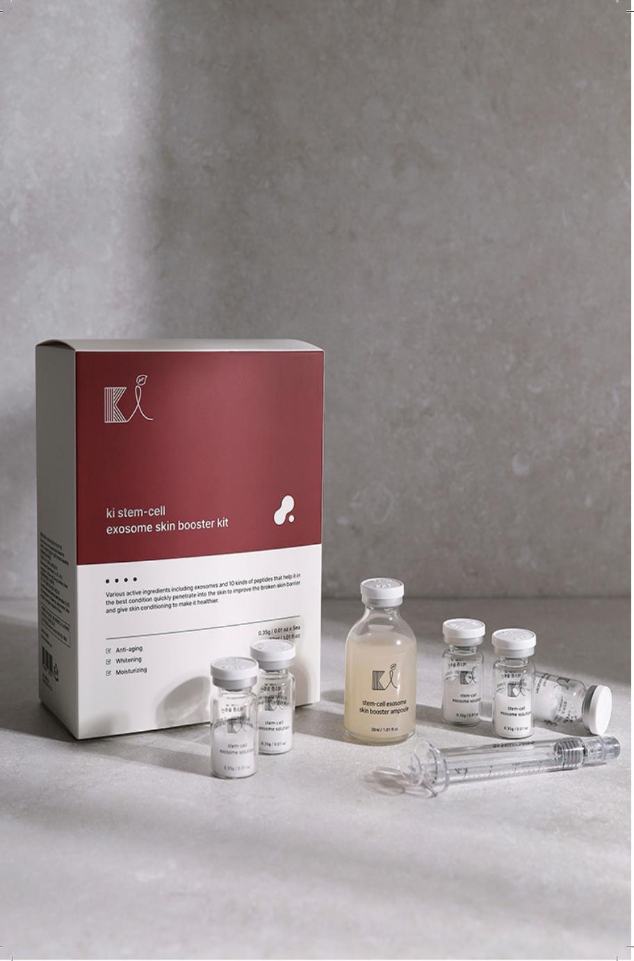 KI Stem-Cell Exosome Booster Kit + 5 Akatsuki White tomato Masks - Anti-Aging & Brightening Ampoule Set with Exosome Solution & Syringe for Radiant Skin Skincare Set Serum Essence