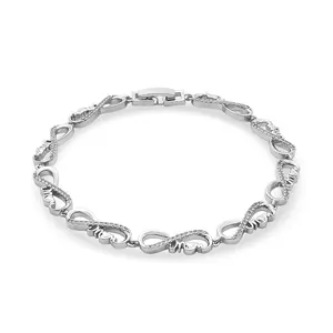 Cubic Zirconia Endless Mom Love Bracelet in Silvertone 7-7.5In
