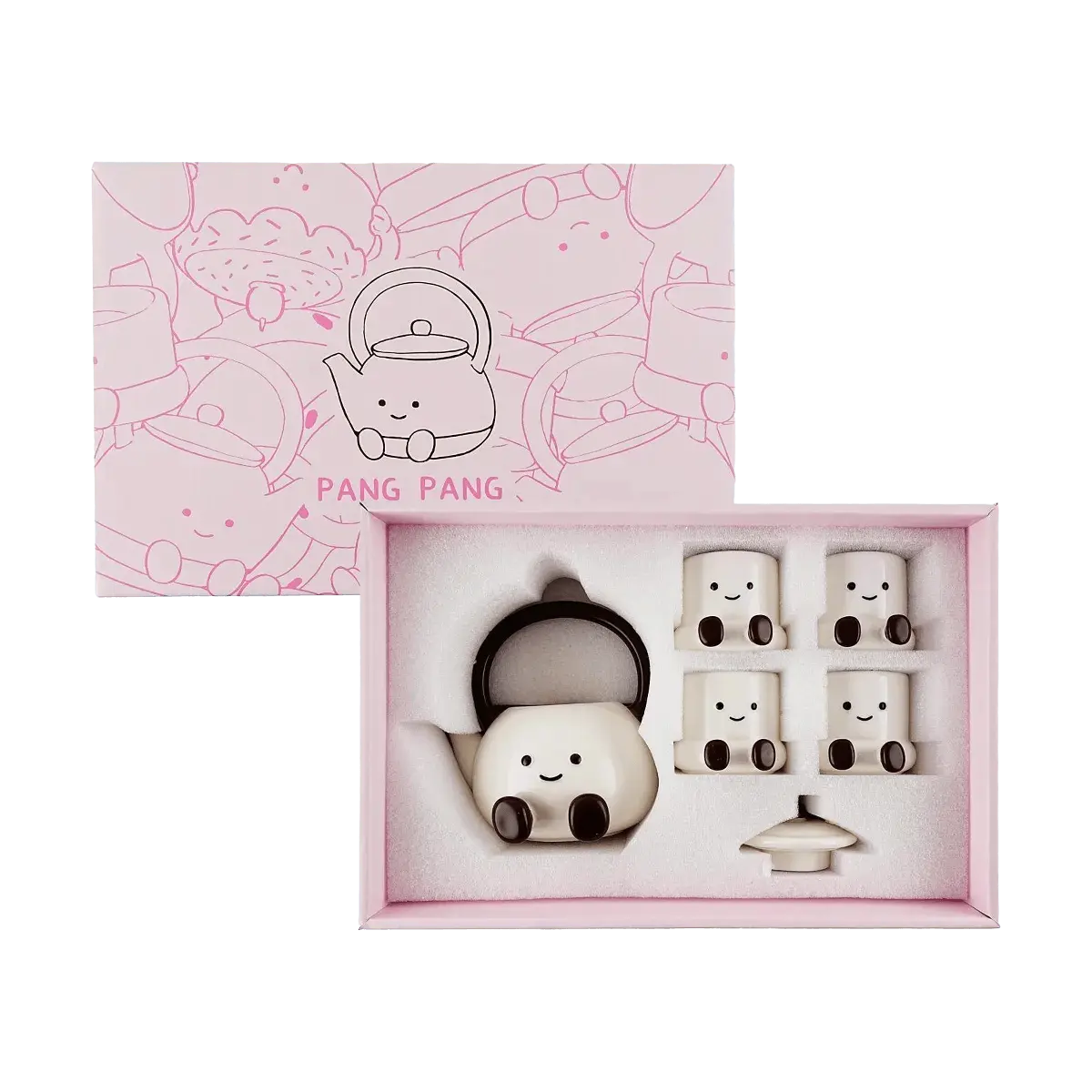 KAWASIMAYA Pang Pang Teapot Set with 4 Cute Mugs - Adorable Ceramic Tea Set for Cozy Moments，Mother’s Day gift