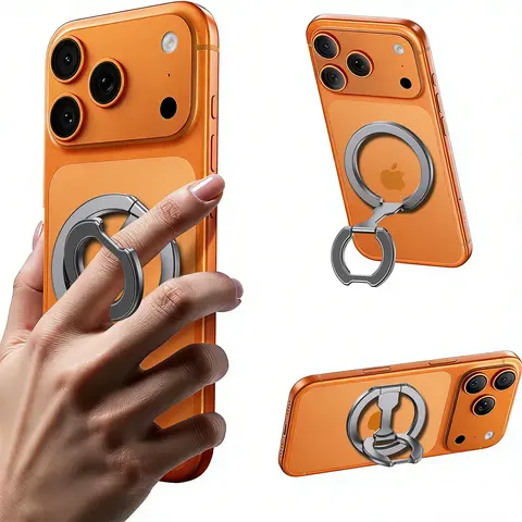 Strong Aluminum Magnetic Smartphone & Cellphone Holder Mount, Multipurpose Grip with Adjustable Kickstand & Finger Loop, Portable Accessory for iPhone 12-17 Series (17 Pro Max/16/15 Plus/14 Pro/13 Mini), Samsung Mag Vehicle-Friendly Phone Accessories