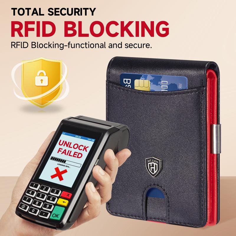 HAILTH Men's RFID Blocking Slim Bifold Leather Wallet - Top Layer Cowhide, 12 Card Slots with Concealed ID Window, 0.8'' Ultra-Thin Front Pocket Design, Premium Gift Box Packaging - Great for Father's Day, Daily Carry & Back to School