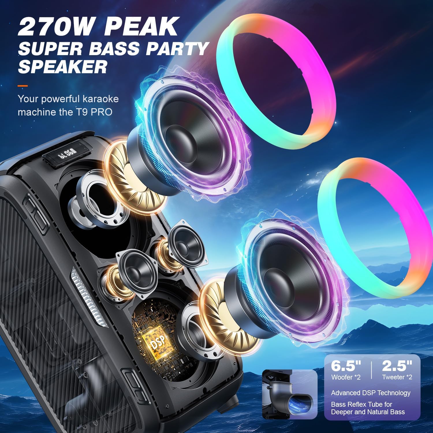 W-KING 270W PEAK Party Large Bluetooth Speaker Loudest Boom Box 12 Custom Bass Massive 125dB 6.5''x2 Subwoofer Deepest Bass Big Portable Speaker Wireless IPX5 MIC>R in USB TF AUX Removable Battery Audio Smartphone W-KING 270W PEAK Party Large Bluetooth Speaker Loudest Boom Box 12 Custom Bass Massive 125dB 6.5''x2 Subwoofer Deepest Bass Big Portable Speaker Wireless IPX5 MIC>R in USB TF AUX Removable Battery Audio Smartphone