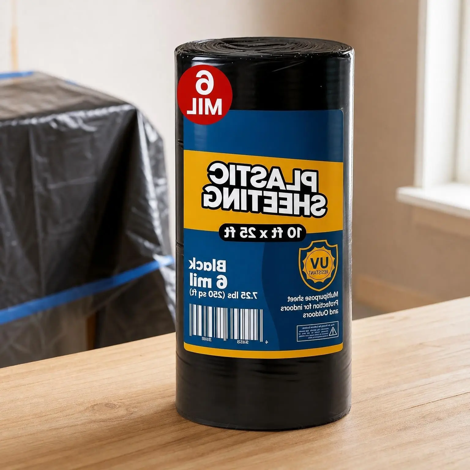 10' x 25' Long 6 Mil Black Plastic Sheeting - UV Protection Heavy Duty Polyethylene Film for Greenhouse