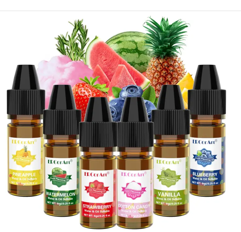 Food Flavoring Oil - Concentrated Candy Flavors, 6 Liquid Lip Gloss Flavoring Oil, Cotton Candy Pineapple Flavor Oil for Baking, Cooking, Drinks, Water & Oil Soluble - 0.25 Fl Oz