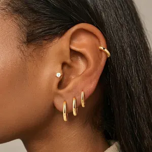 Turandoss 5PCS 14K Gold Huggie Hoop Earrings Set for Women – Hypoallergenic Cartilage Earrings for Multiple Piercings