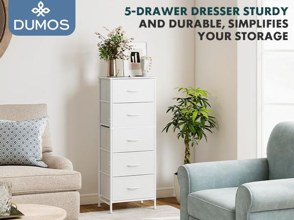 Fabric Dresser for Bedroom, 5-Drawer Tall Dressers, Storage Organizer with Fabric Bins, Wood Top, Sturdy Steel Frame, Chest of Drawers for Closet, Hallway