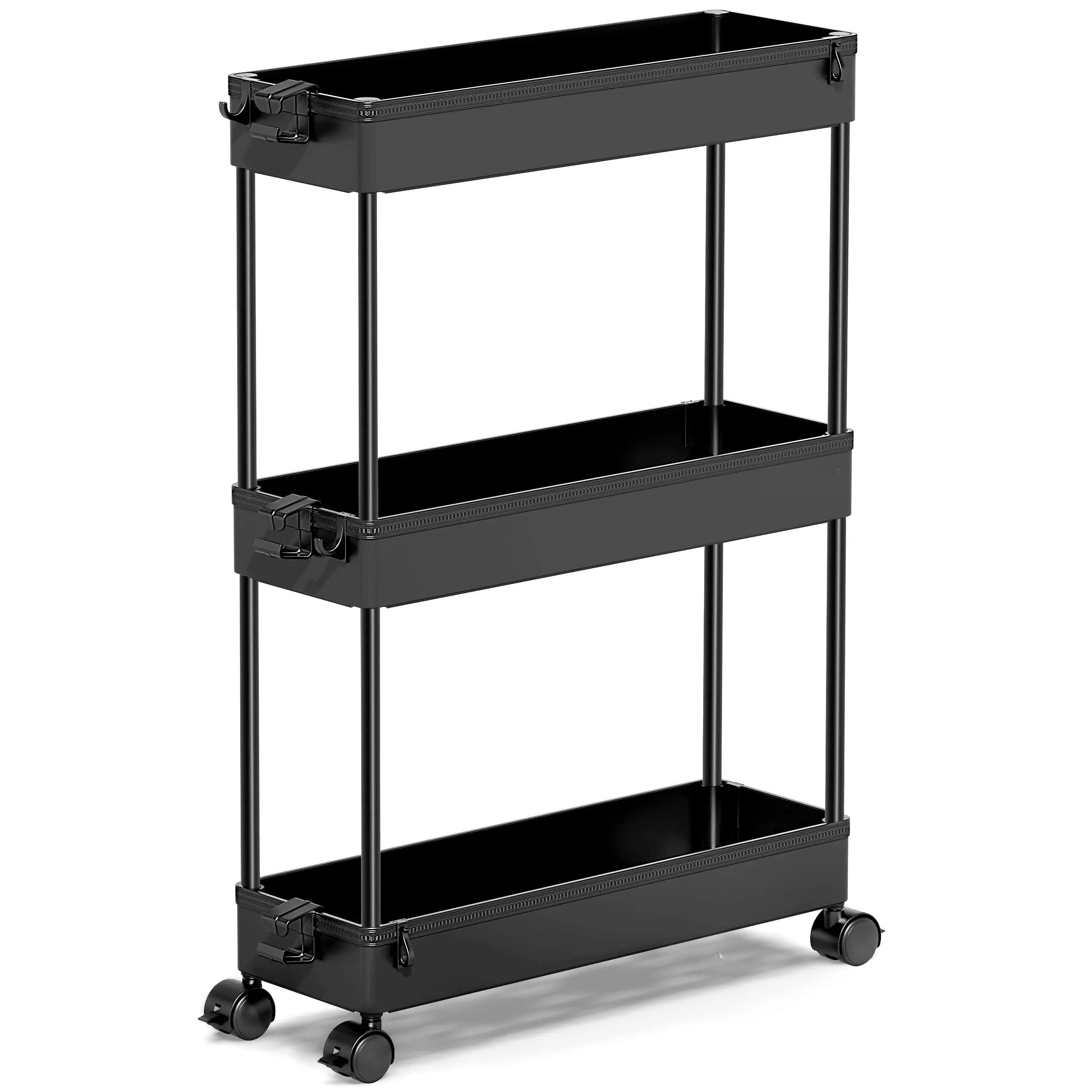 Minimalist 3-Tier Polypropylene Rolling Utility Rack - Durable Lightweight Waterproof Compact Cart with Smooth Wheels, Easy Assembly Organizer for Small Room Organization, Rolling Cart Organization (Bathroom, Kitchen Use), Room Storage, Slide, Storage Car