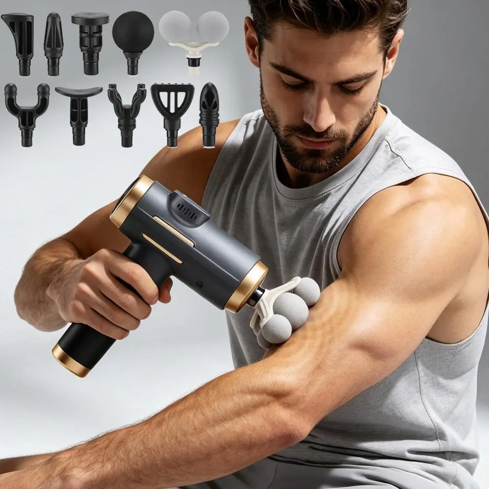Fascia Massager 99 Levels with 11 Replacement Heads, Body Muscle Fascia Deep Tissue Relaxation Massager, Fitness Post Workout Massage Tool