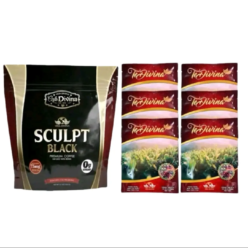TE DIVINA  + SCULPT BLACK COFFEE/ 1 Pack of Natural Energy Herbal Coffee/ Beverage