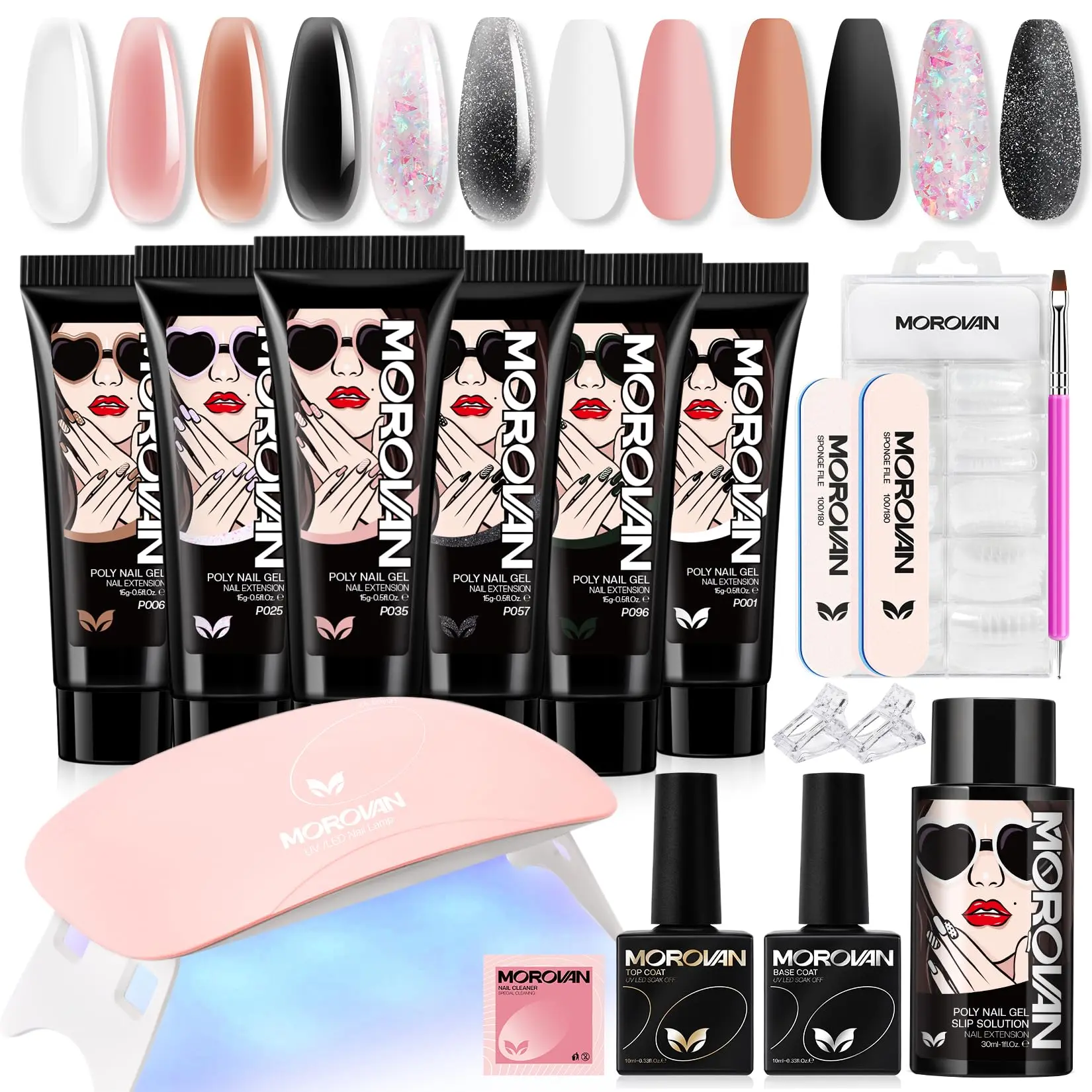 MOROVAN 6-Color Poly Gel Nail Starter Kit - Complete Nail Extension Kit with UV Lamp for Beginners MOROVAN 6-Color Poly Gel Nail Starter Kit - Complete Nail Extension Kit with UV Lamp for Beginners