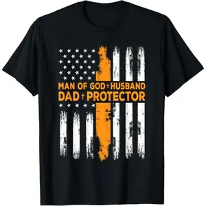[100% Cotton] Jesus God Religious Man of God Husband Dad Protector T-Shirt Printed short sleeves  Golf Gift T-Shirt For Men and Women