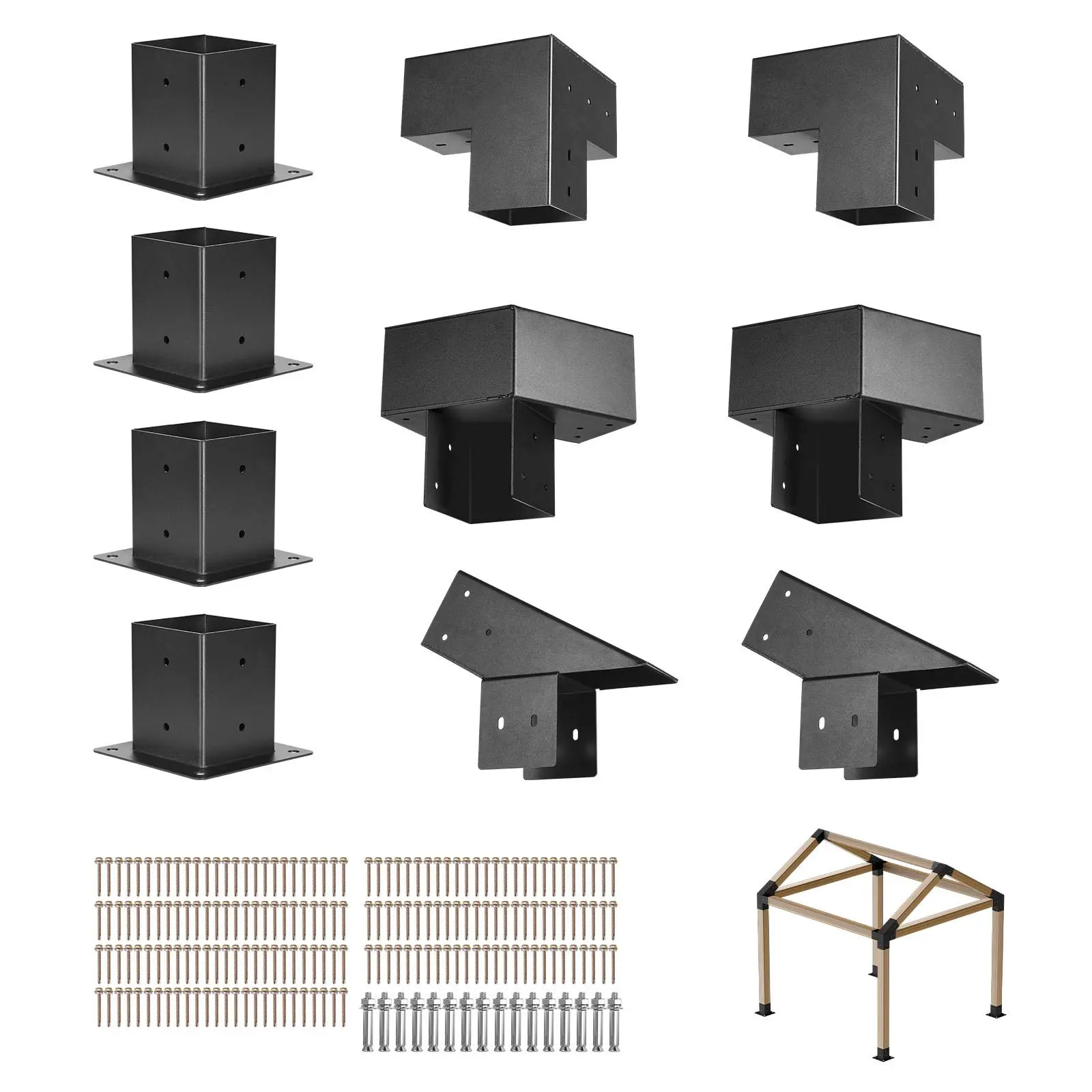 【Summerfinds】VEVOR Pergola Kit,4x4 Inch Pointed-Roof Pergola Brackets for 3.5x3.5 In Lumbers in Actual Size3-Way / 4-Way Gazebo Bracket with Post Bases & Ridge Brackets for Outdoor Pergolas Gazebo Shed14 Pcs,home decor,camping essentials
