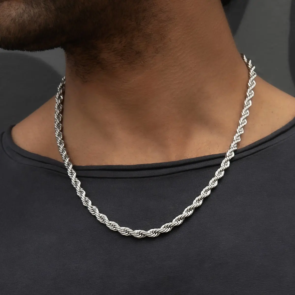 GLD 6mm Rope Chain Necklace in 14k White Gold Plated | 16-30" Length, Intricate Interwoven Pattern, Guaranteed for Life