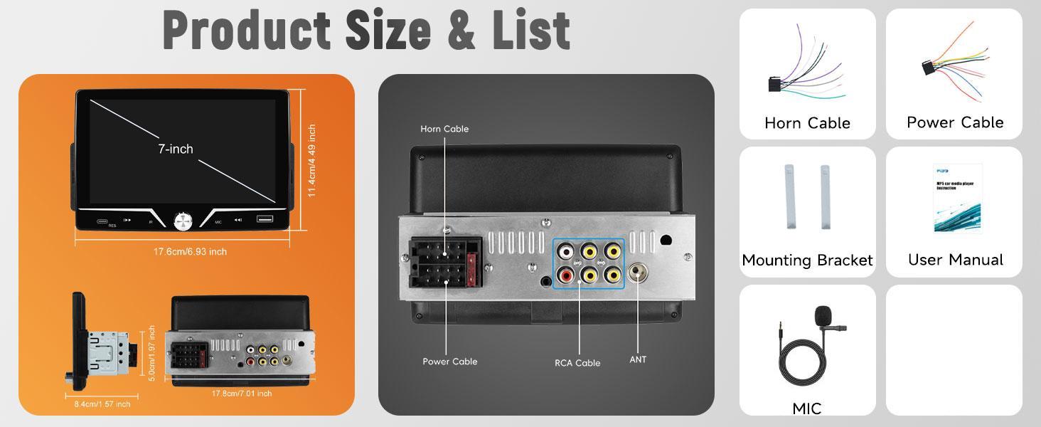 Single Din Car Stereo Carplay Android Auto, Driauto 7 Inch HD Touch Screen Car Radio with Bluetooth Single Din Mirror Link FM Radio with Backup Camera EQ, Car Audio Receiver Support USB/Type-C SWC