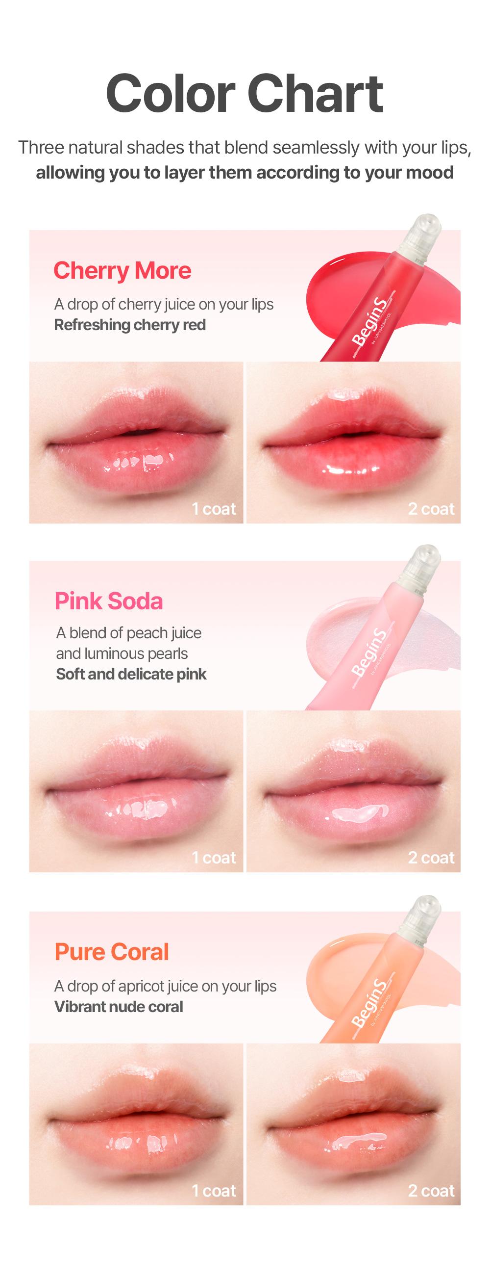 [BeginS by JUNGSAEMMOOL] Lip Care Color Oil | Korean Fruit Lip Oil | Tinted, Hydrating Shine with Cooling & 3D Plumping Effect | For Dry, Chapped Lips (0.33 Fl Oz)
