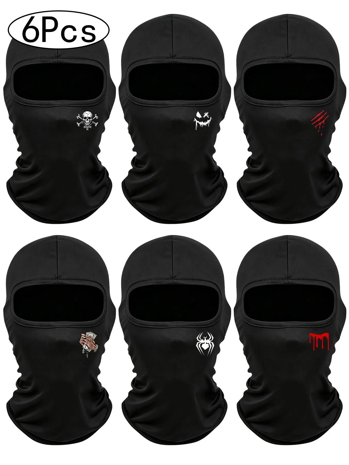 6-Pack Printed Multi-Functional Balaclava Headgear, Protective Gear, Motorcycle Mask, High Elasticity, Windproof, Warm, UV Protection, Ideal for Skiing, Motorbike, Hiking, Cycling, Fishing, Balaclava Face Mask, Balaclava Headwear