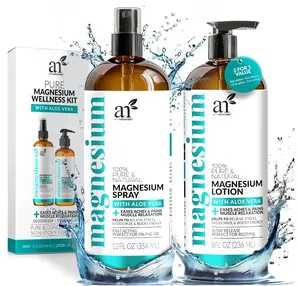 ArtNaturals Magnesium Oil Spray 12 oz + Body Massage Lotion Set 8oz for Feet & Sleep - Extra Strength Cream Ultra-Pure, Relief & Relaxation, Muscle Health Leg & Joint Care Topical Non Itch