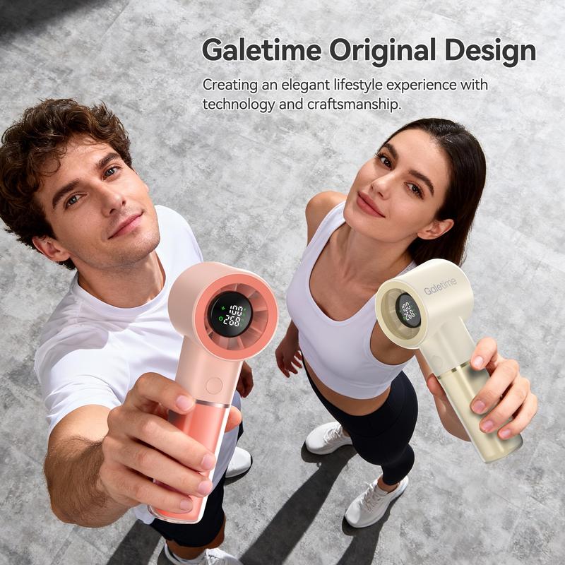 Galetime GT05 Handheld Fan with Time Display & 5000mAh/3500mAh Battery - USB-C Rechargeable Portable Mini Fan, Dual Power Options, Long-Lasting Cooling for Travel, Office, Outdoor Use