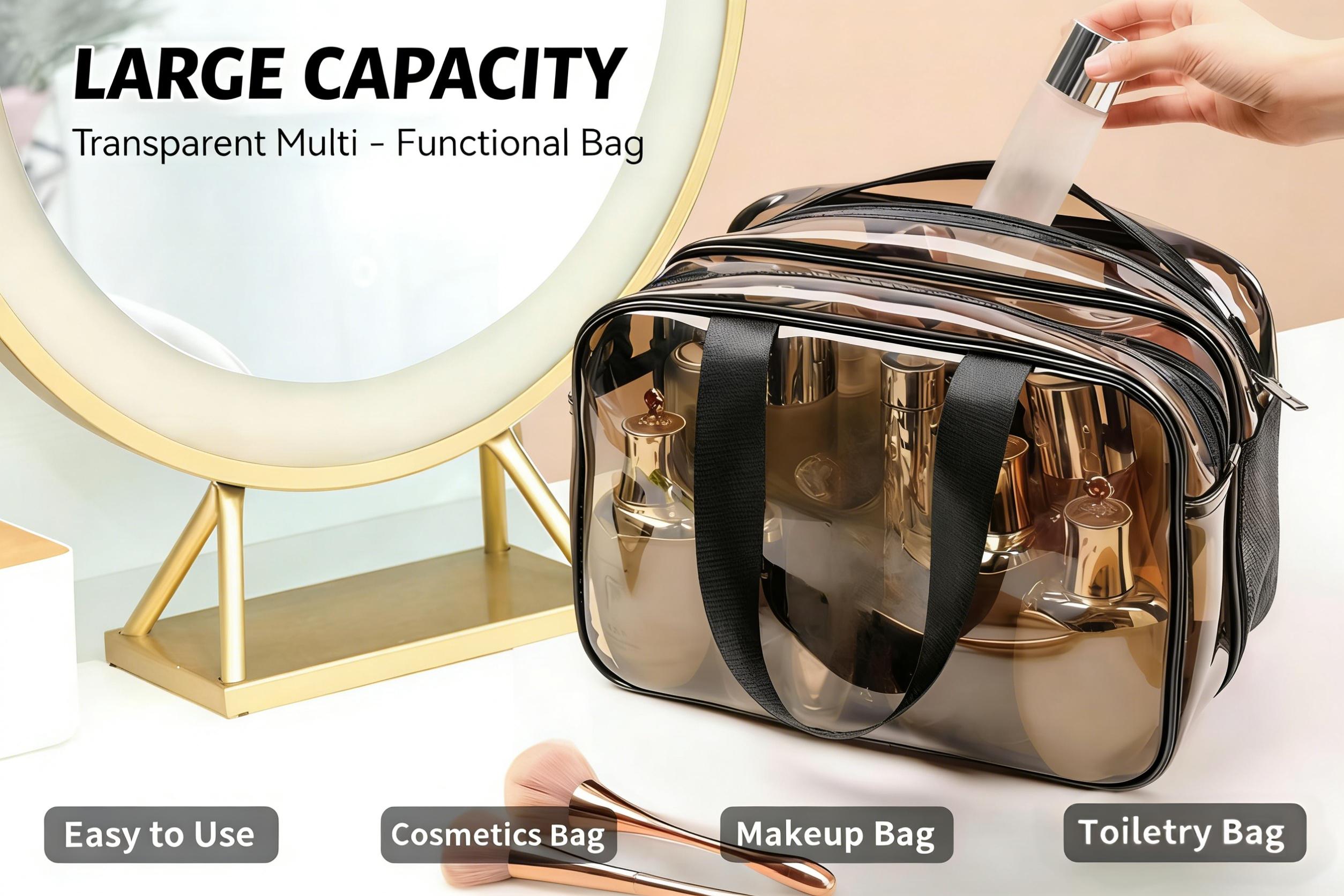 2026 Clear Toiletry Bag for Women Men, Portable Large Travel Makeup Bag, Waterproof & Draining Transparent Cosmetic Bag, Carry On Airport Airline Compliant Travel Cosmetic Bag for Toiletries and Makeup