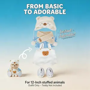 TEDDY HUGGY Clothes Only - For 12-Inch Plush Bears |12-inch White Bear with Workwear Five-piece Set