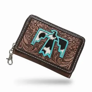 Western Cowhide Leather Keychain Wallet Longhorn Thunderbird
