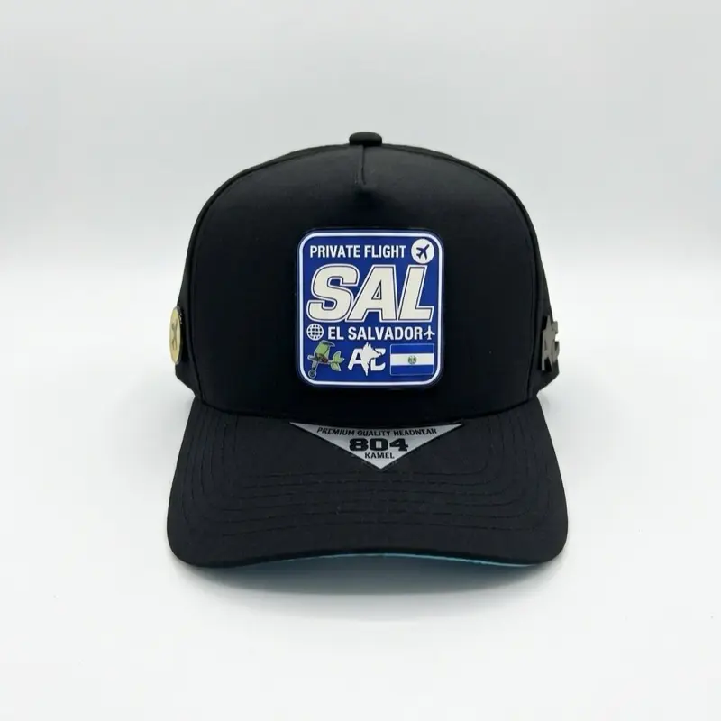 Private Flight El Salvador SAL Patch Snapback Hat - Travel Airport Emblem, Curved Brim Design