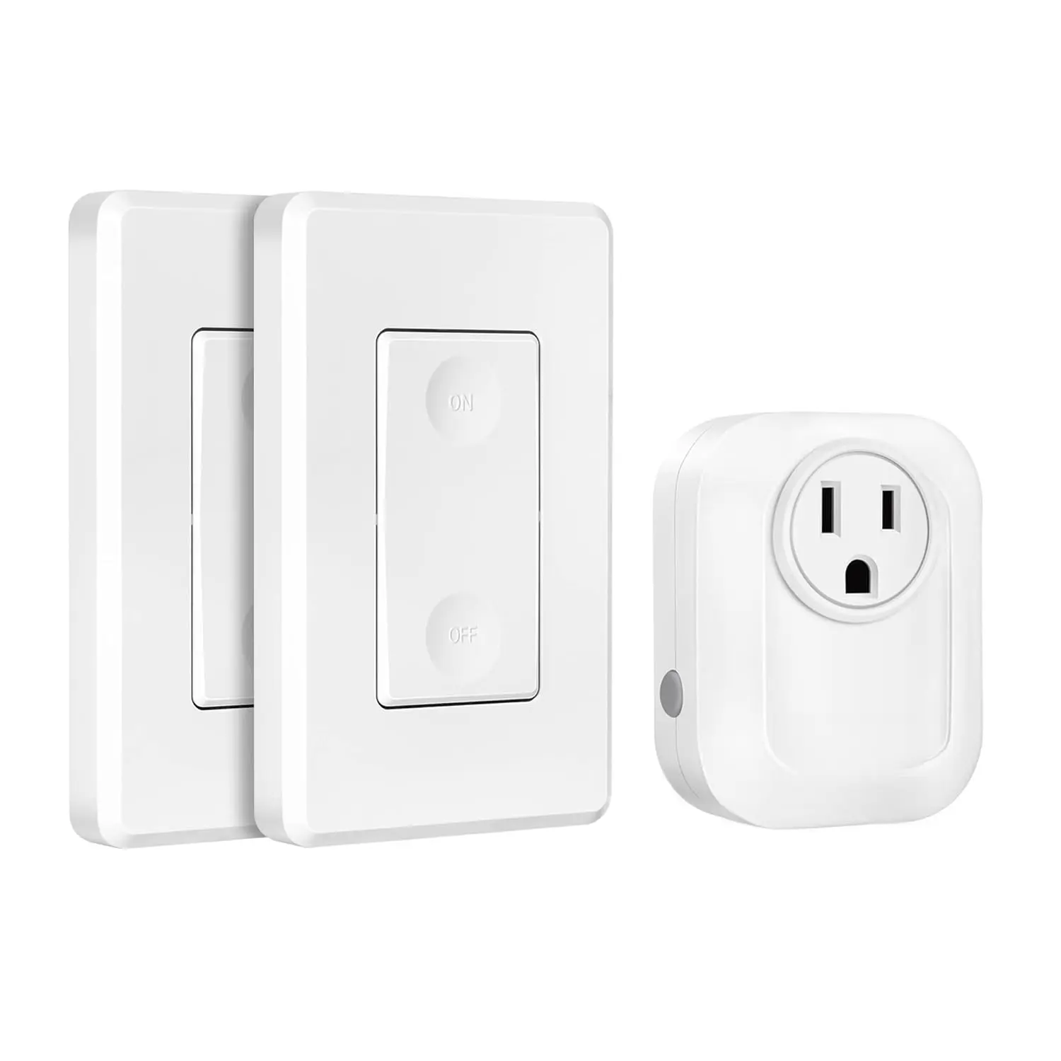 Cordless Compact Remote Control Wall Outlet Switch Set (2 Switches + 1 Outlet Receiver) - Plug-In, No Wiring, Durable, 100Ft RF Range, FCC Listed, Expandable, 12V/23A, Home Appliance Control, Energy Saving, Manufacturer Warranty, for Holiday String Lights