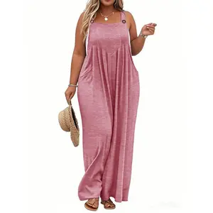Women's Plus Size Jumpsuit Overalls Wide Leg Casual Rompers Adjustable Loose Fit Jumpsuits With Pockets 2025 TikTokShopBlackFriday