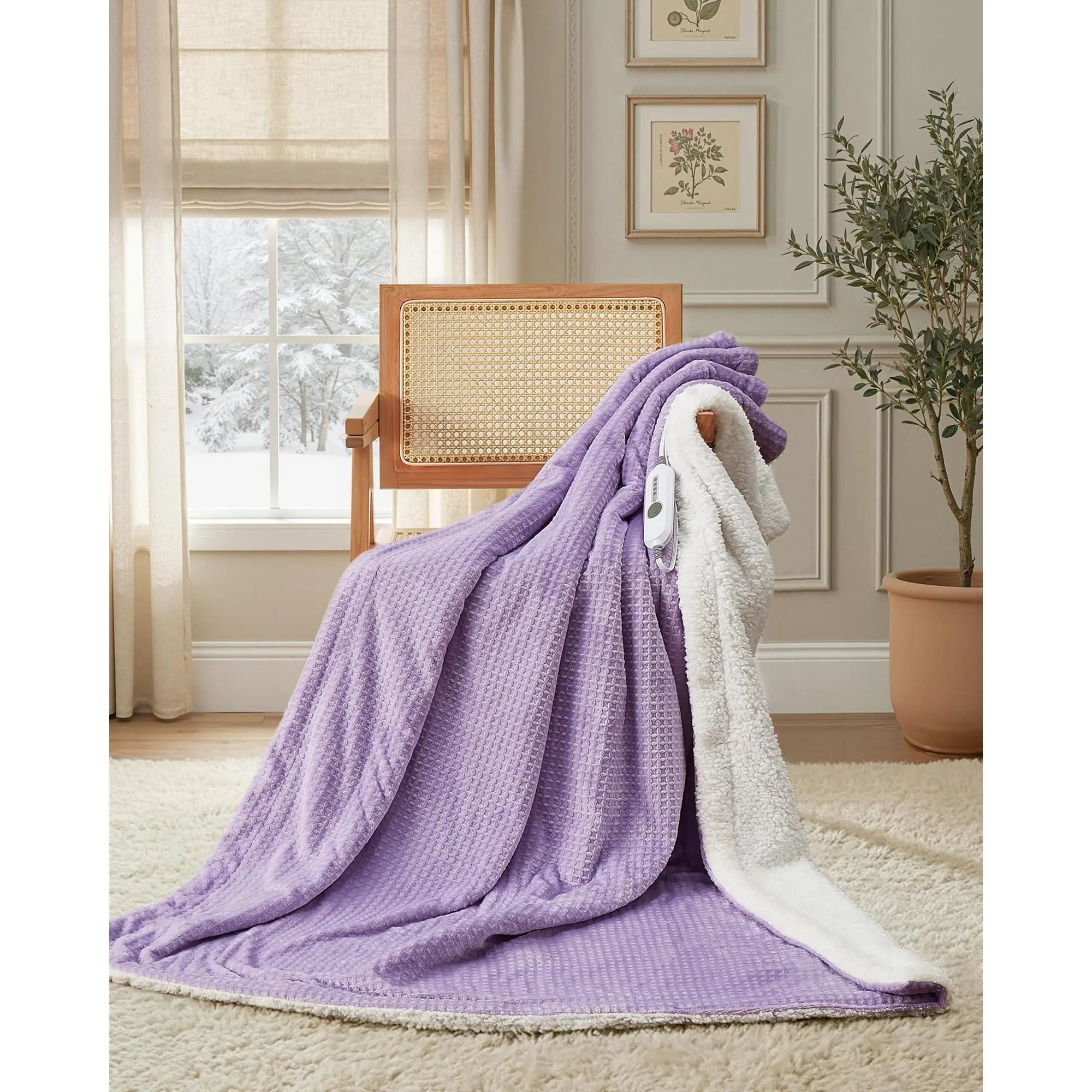 TROPOW 90"x 100"Dual Control Heated Electric Blanket, with Soft Cozy Flannel, 4 Heating Level & Auto Off, ETL Certified, Machine Washable for Bed, Couch, Office
