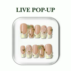 NailPhoria IVORY BLOOM - Handmade Press-On Nails | Reusable, Salon-Quality, Long-Lasting, Glossy Design