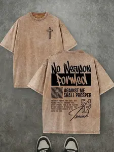 Retro Washed T-Shirt Double Sided Printed 230 Pure Cotton Christian Gift Street Style Unisex Vintage Distressed Crewneck Tshirt for Men Women Youth Festive Casual Top