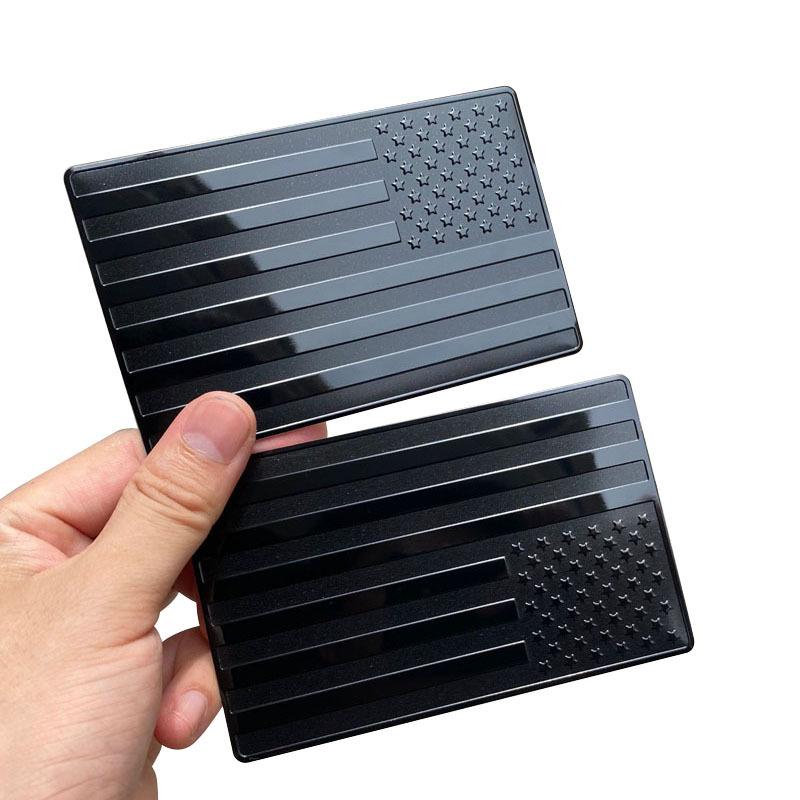 Embossed 3D Metal All Black American Flag Emblem Decal Stickers (1 Pair), Matte Black 5" x 3" Patriotic USA US Flag Car Decals Bumper Stickers for Truck, Window, Motorcycle, Support US Military